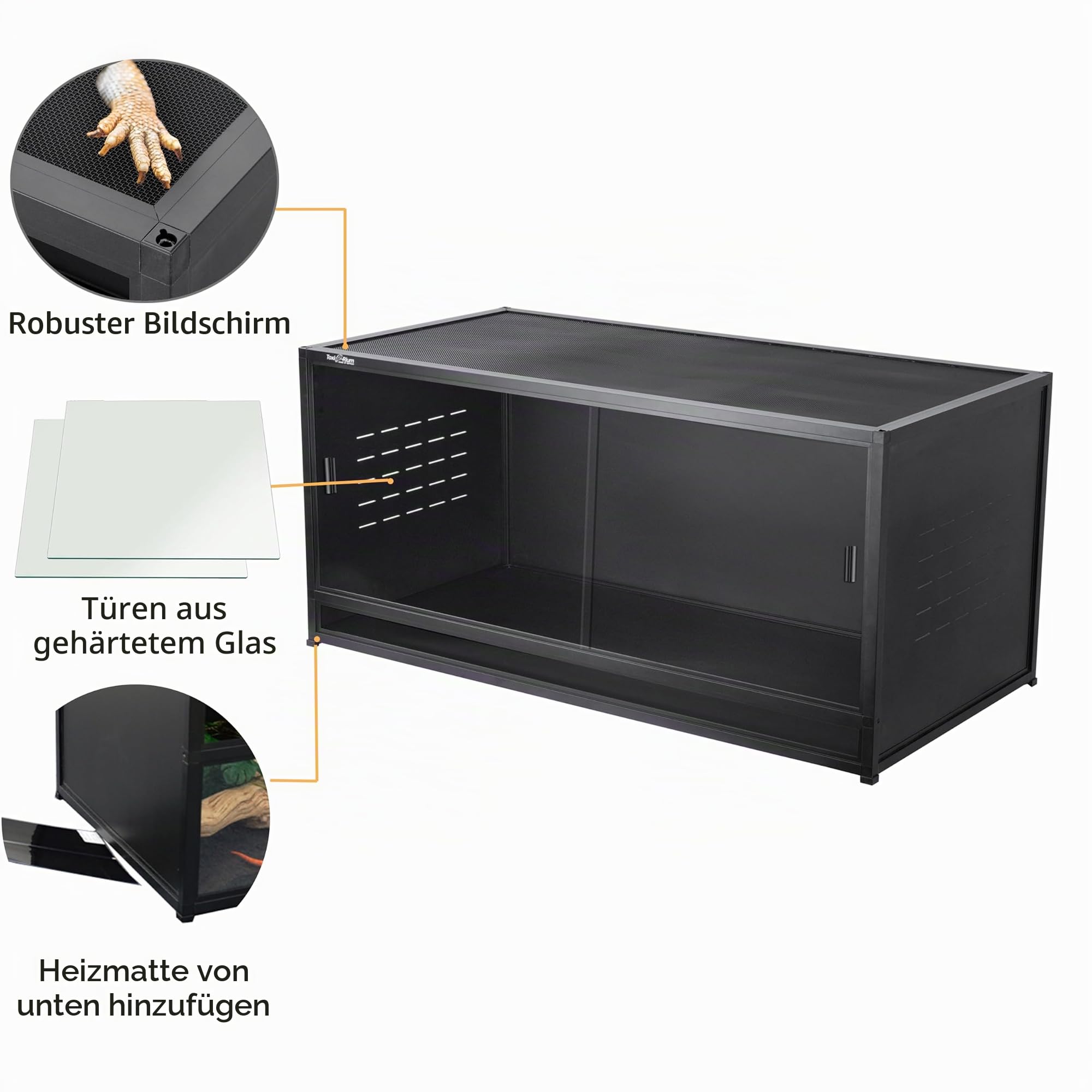 PVC Terrarium 111,8x50,8x50,8 cm für Bartagame – Großes Reptilien Terrarium mit Schiebetüren, Schloss & Stapelbar | Modulares Design, Wärme- und Feuchtigkeitsspeicherung, Glasschiebetüren, abnehmbare obere Abdeckung und einfache Wartung