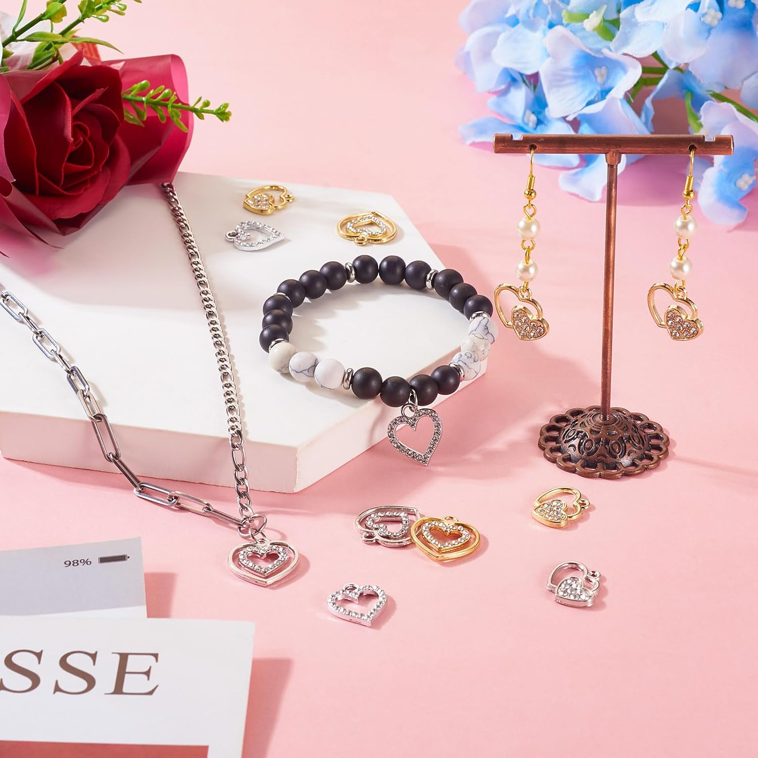 Craftdady Rhinestone Heart Charm Pendants for Jewelry Making Alloy Crystal Double Heart Dangle Charms Gold Sliver Love Pendants for Mother's Day Bracelets Necklaces Earrings Crafts - Image 6