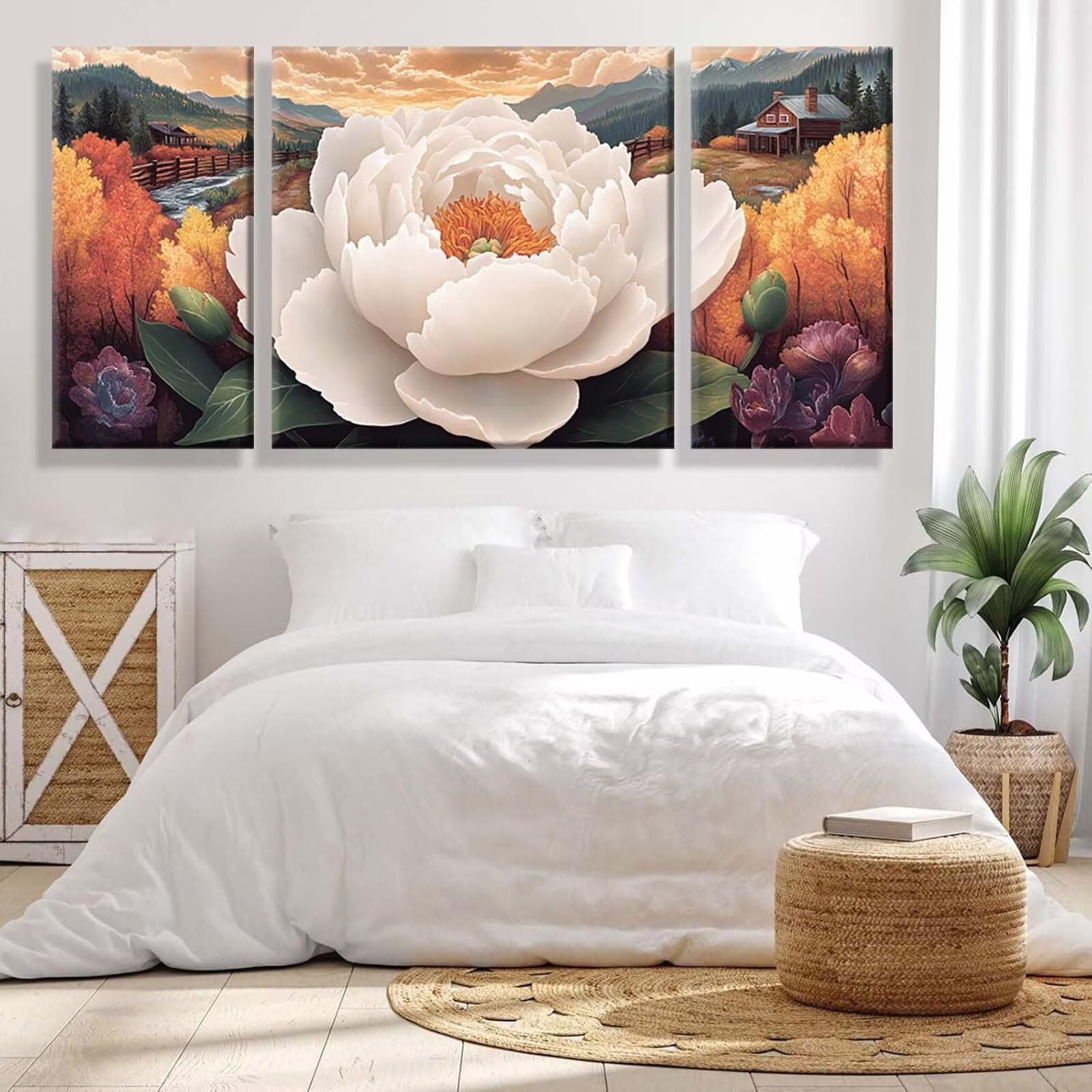 3 Pezzi Dipingere con i Numeri adulti, Paint by Numbers Cabina Peonia, Kit Lavoretti Creativi, Kit di Pittura Acrilica Fai-da-Te, con 3- Pennello, Decorazioni Casa 70x140cm (Senza Cornice) y1s-687