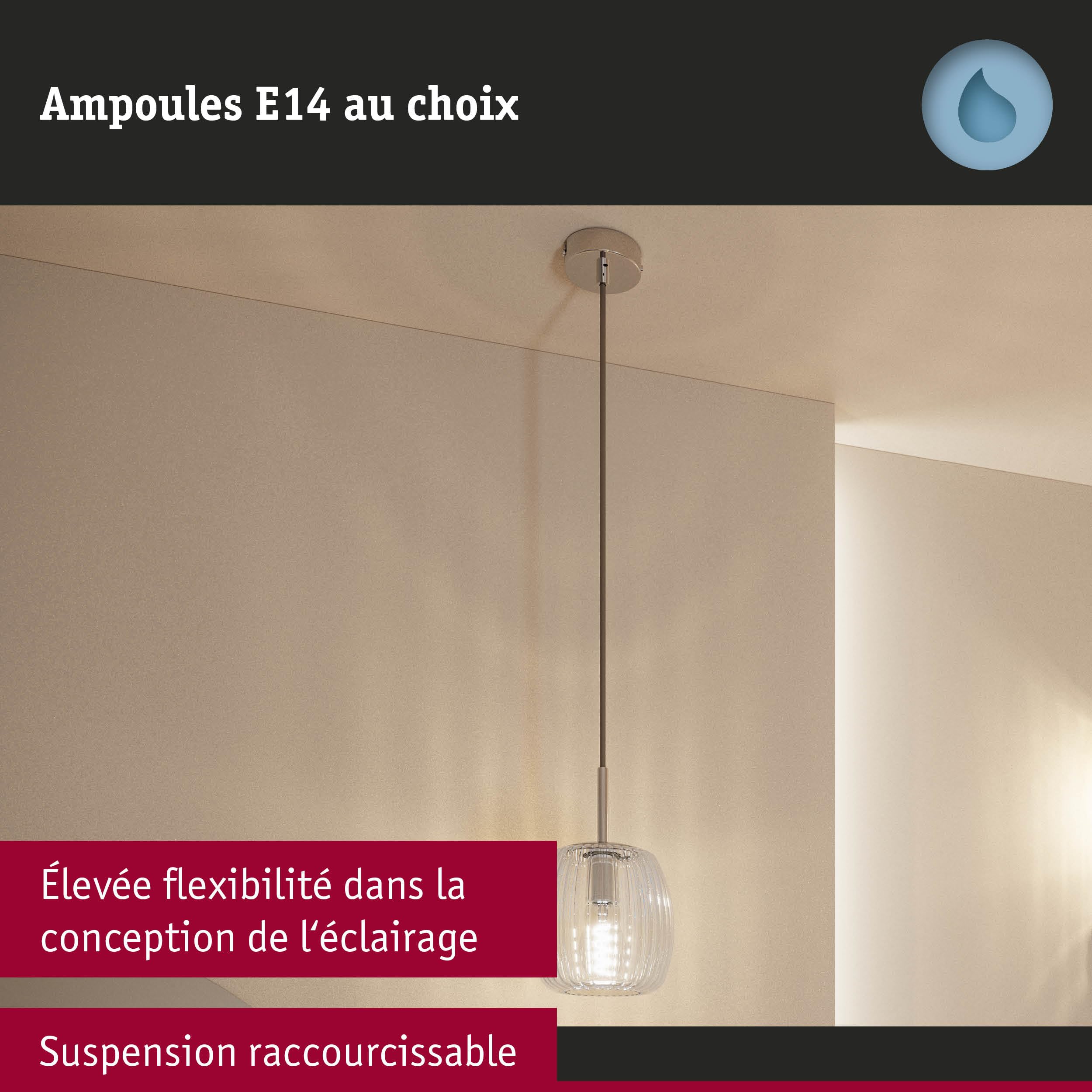 Paulmann 71143 Luminaire en suspension Selection Bathroom Ruya IP44 E14 max. 20W Verre, Chrome éclairage de salle de bain - luminaire sans ampoule