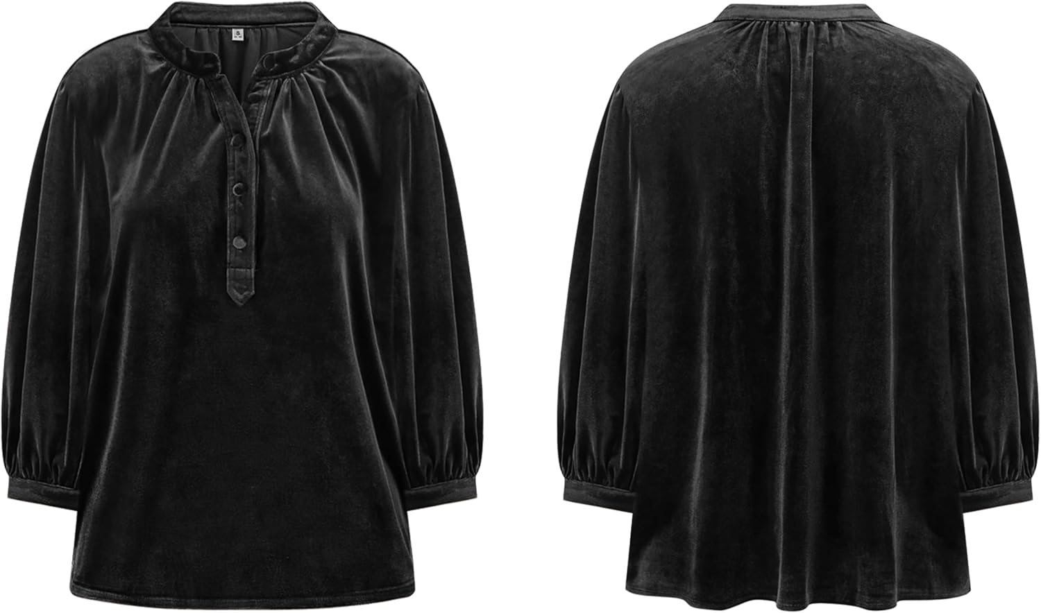 R.Vivimos Fall Tops for Women 2026 Velvet 3/4 Sleeve Henley Button Up Loose Casual Blouses Shirts - Image 6