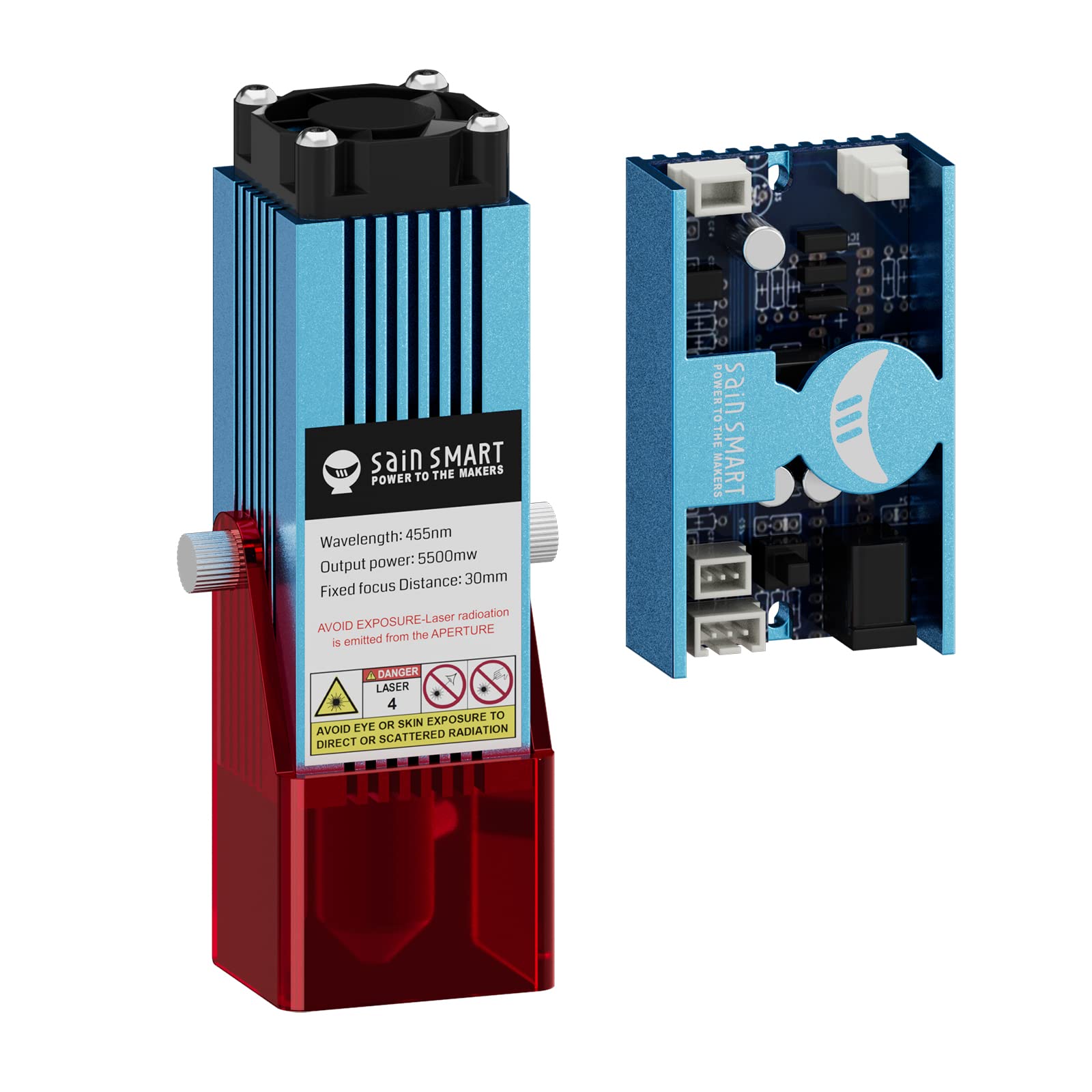 Module laser Genmitsu CFL55P 5,5 W FAC avec buse à assistance pneumatique et spot laser de 0,1 mm pour machines CNC 3018-PRO, 3018-PROVer, 3018-PROVer V2 et 3020-PRO MAX