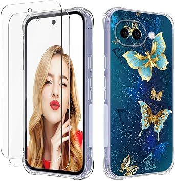 for Google Pixel 10A Case,with 2 PCS Screen Protectors,Slim Flexible TPU Bumper Shock Absorption Rubber Soft Phone Cover for Women 2026 6.3" Butterfly,Google Pixel 10A