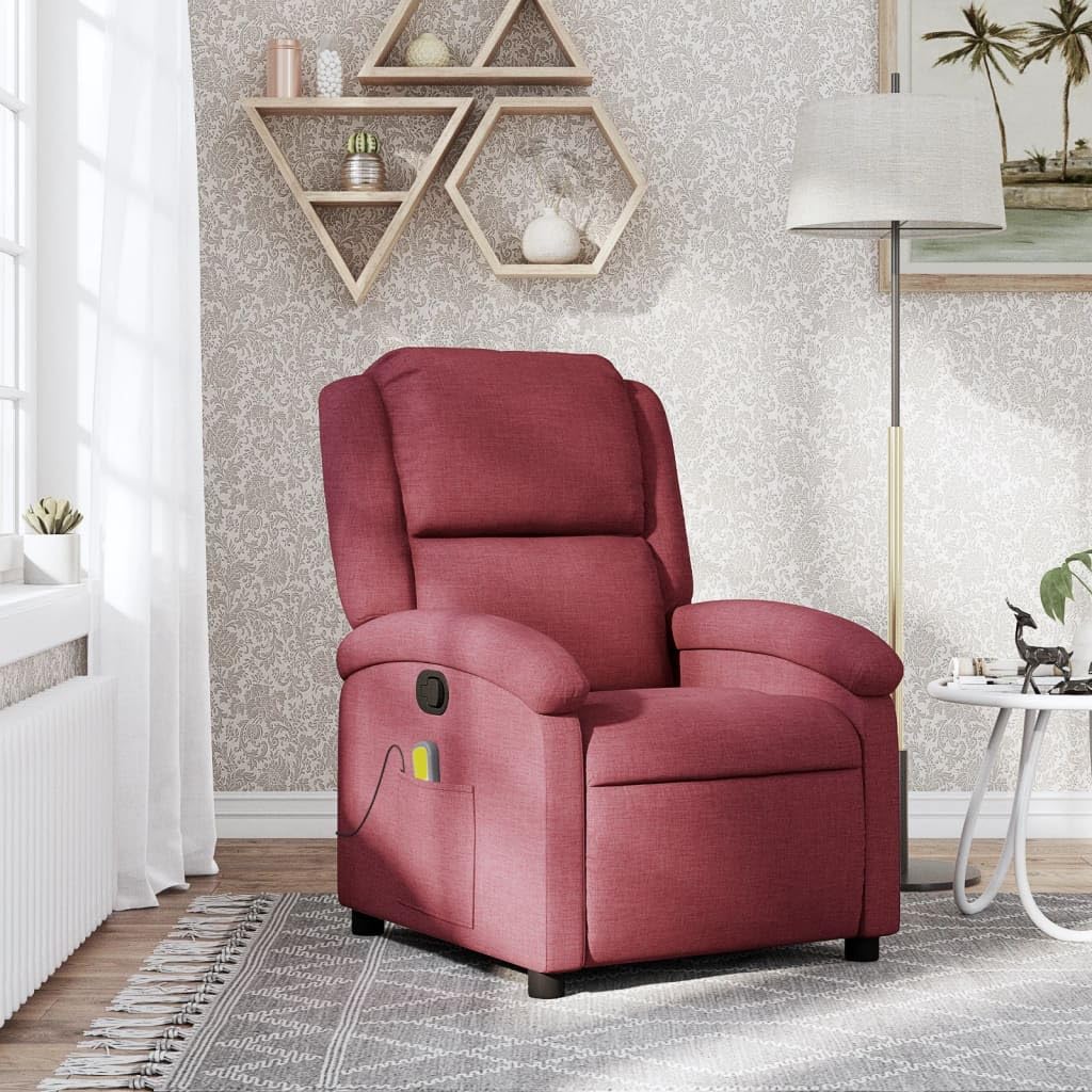 vidaXL Massagesessel, Sessel Verstellbare Rückenlehne, Fernsehsessel Relaxsessel mit Vibrationsfunktion, Liegesessel Polstersessel Ruhesessel, Weinrot Stoff