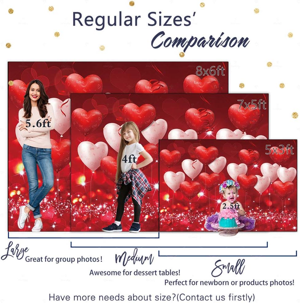 Review Product Allenjoy 8x8ft Fabric Valentine's Day Backdrop Red Hearts Balloons Love Theme Party Supplies for Engagement Wedding Bridal Shower Photography Background Studio Portrait Pictures Shoot Props Favors