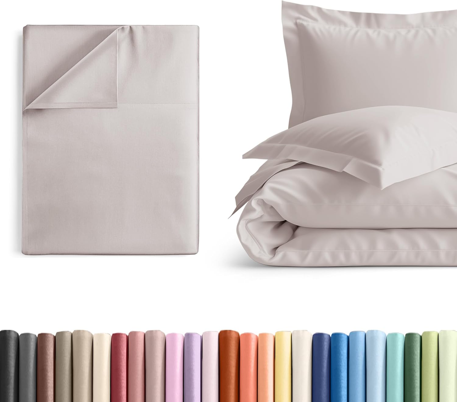 Twin Size Flat Bed Sheet + Duvet Cover Bundle - Hotel Luxury Single Flat Bottom Sheet Only - Fits Mattresses with Deep Pockets between 8 to 16 inches - Soft, Breathable and Wrinkle Free - Light Grey