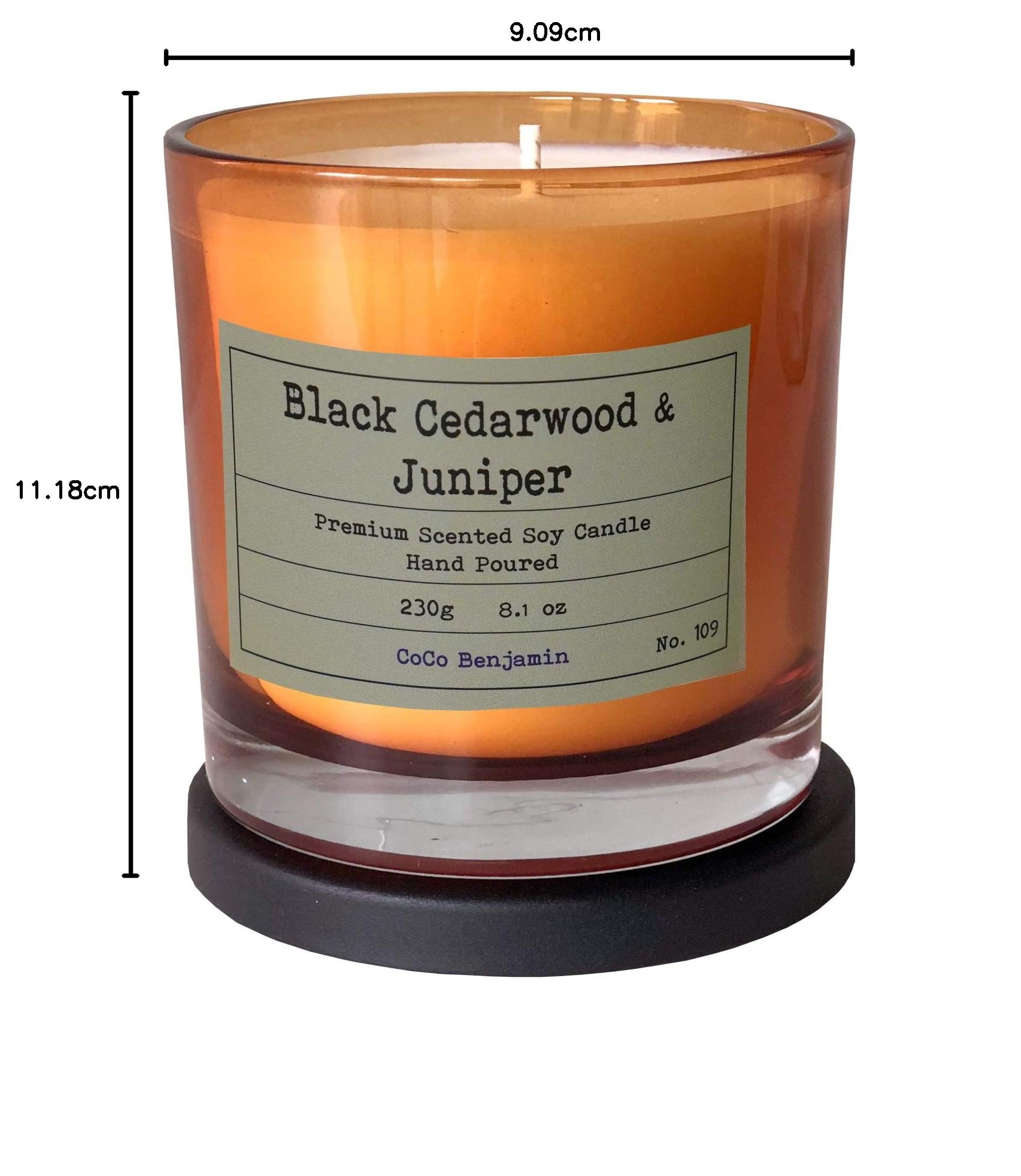 Vela de soja 100% soja, altamente aromática, vertida a mano, 8 onzas (madera de cedro negro y enebro)