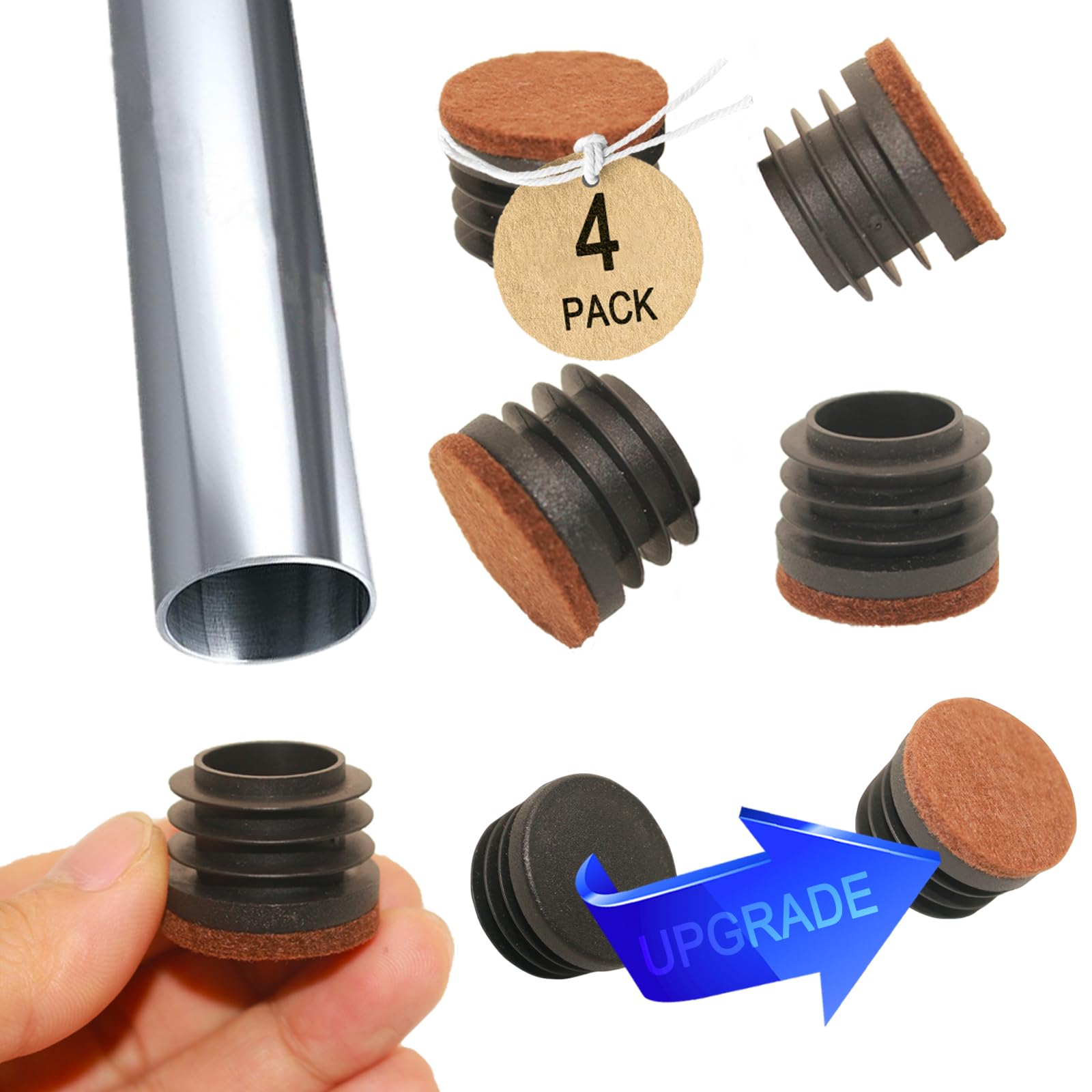 2” (50.48 mm) Round Plastic Hole Plugs with Felt Pad, Tubular End Caps, Inserts, Hardware Plugs, Furniture Feet Protectors Slide Smoothly Glide No Scratches No Noise Protect Hardwood Floors