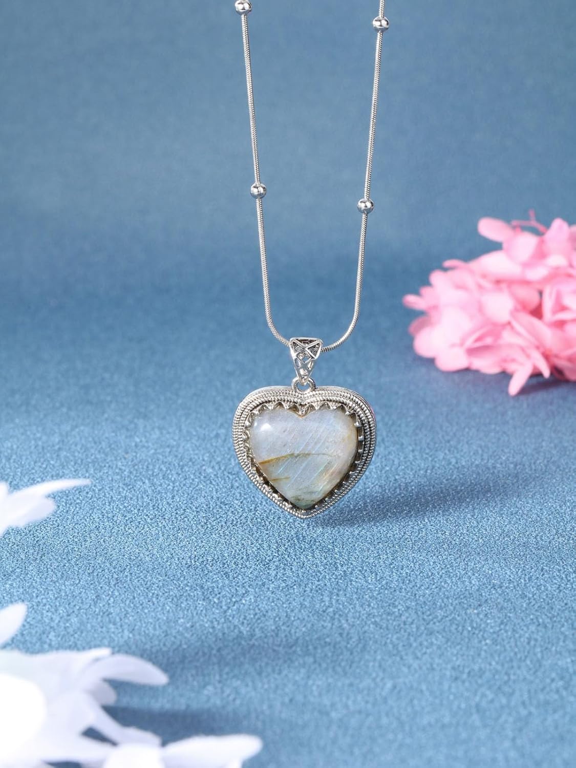 PESOENTH Healing Crystal Heart Pendant Necklaces for Women,Natural Gemstone Puff Heart Crystal Healing Stone Necklace Jewelry Gifts for Women Ladies Mom Her Birthday Annivsersary Valentines - Image 2