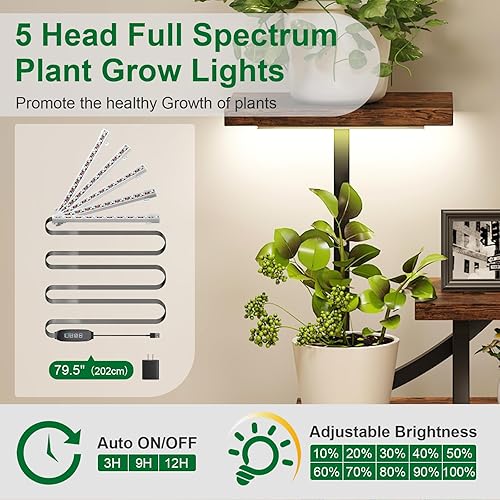 Miniatura 2 de LotFun Soporte para plantas de interior con luces de crecimiento, estante grande de metal de 8 niveles con ruedas y almohadilla para pies, soporte