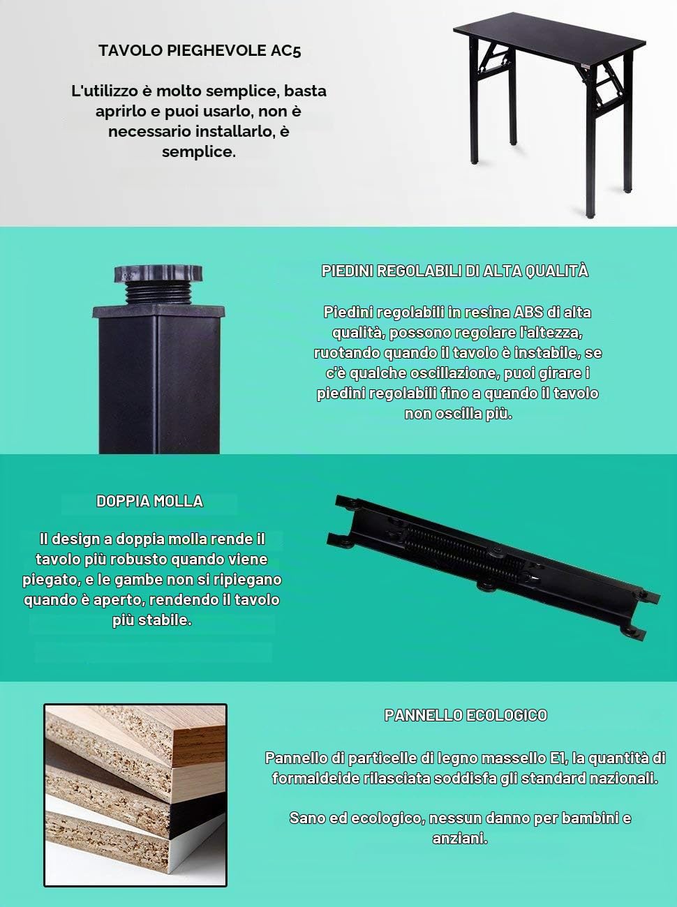 sogesfurniture, BHEU-AC5CB-8040 - Scrivania piccola pieghevole, 80 x 40 cm, per computer, ufficio, tavolo da pranzo, tavolo da lavoro, pieghevole, per la casa, l’ufficio, picknick, nero