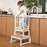 Kids Kitchen Step Stool, Ideal Toddler Learning Standing Tower, 2025 New Upgrade with an Anti-tip Structure and Anti-Drop Safety Bar, More Stable and Safer - White Natural