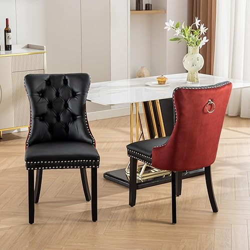 Ball & Cast Juego de 2 sillas de comedor tapizadas contemporáneas, de poliuretano y terciopelo, acolchadas en dos tonos, con ribete de cabeza de