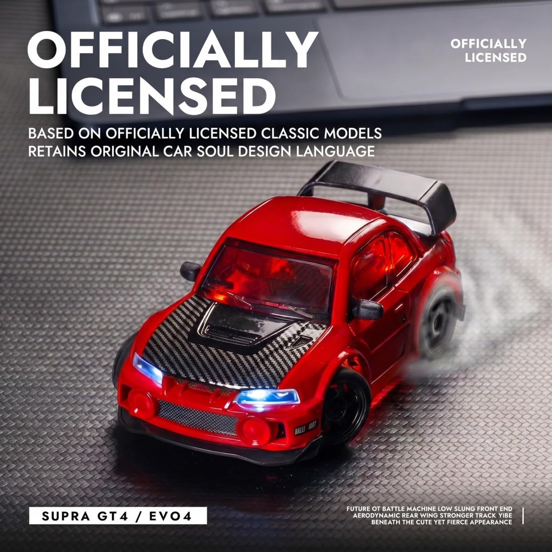 NULA Mini auto RC Drift per scrivania, corse indoor e pavimenti, 1:43, 4WD con controllo proporzionale del gas da 2,4 GHz, luce LED per adulti hobbisti (rosso/CZ4106)