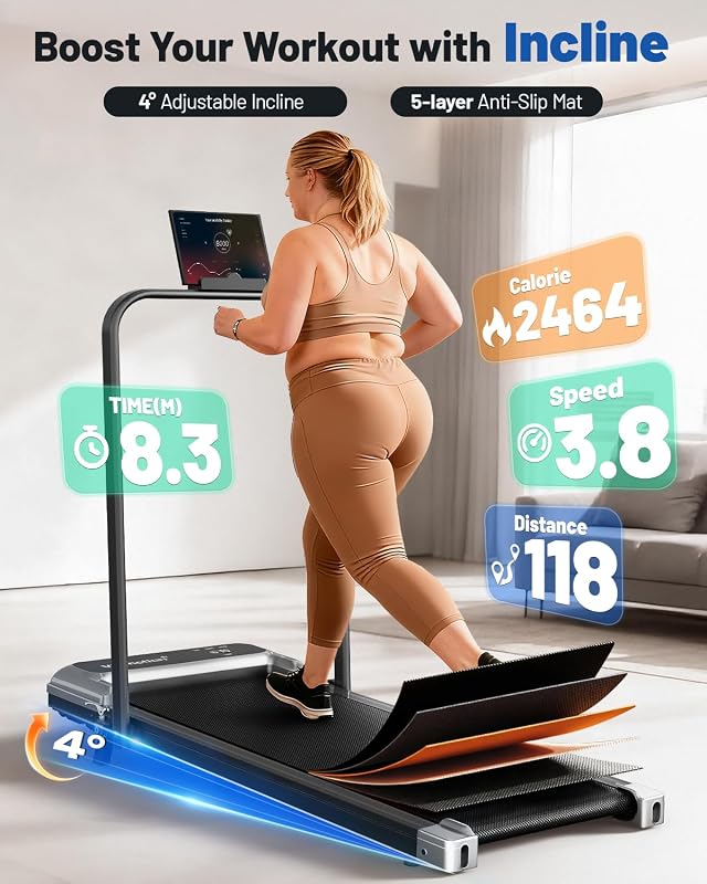 Walking Pad Treadmill for Home, Walking Pad with Incline and Handle Bar image 2