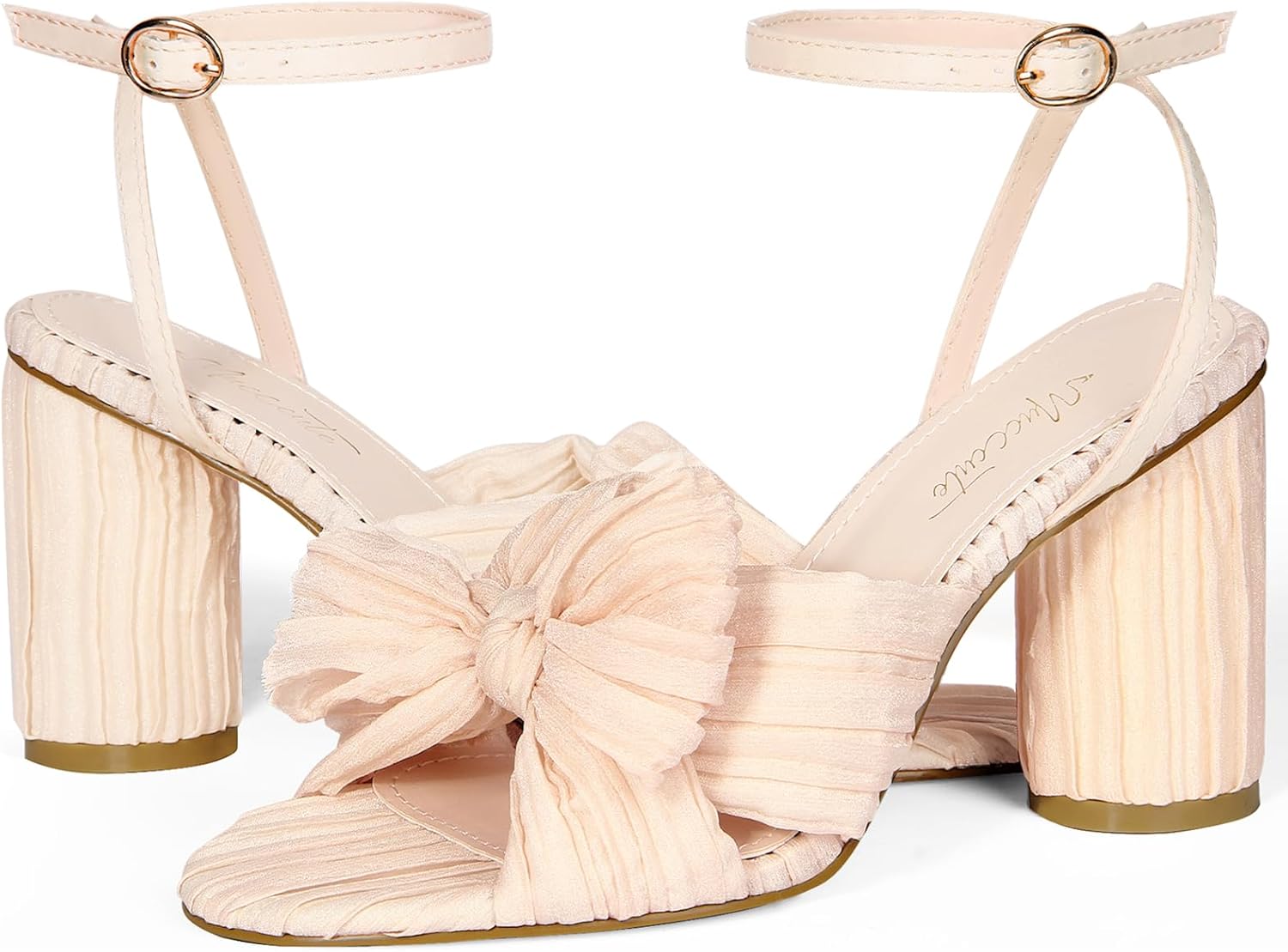 MUCCCUTE Women's Bow Knot Heeled Sandals Ankle Buckle Strap Chunky Heeled Open-toe Comfortable Wedding Party Fashion Heeled - Image 8