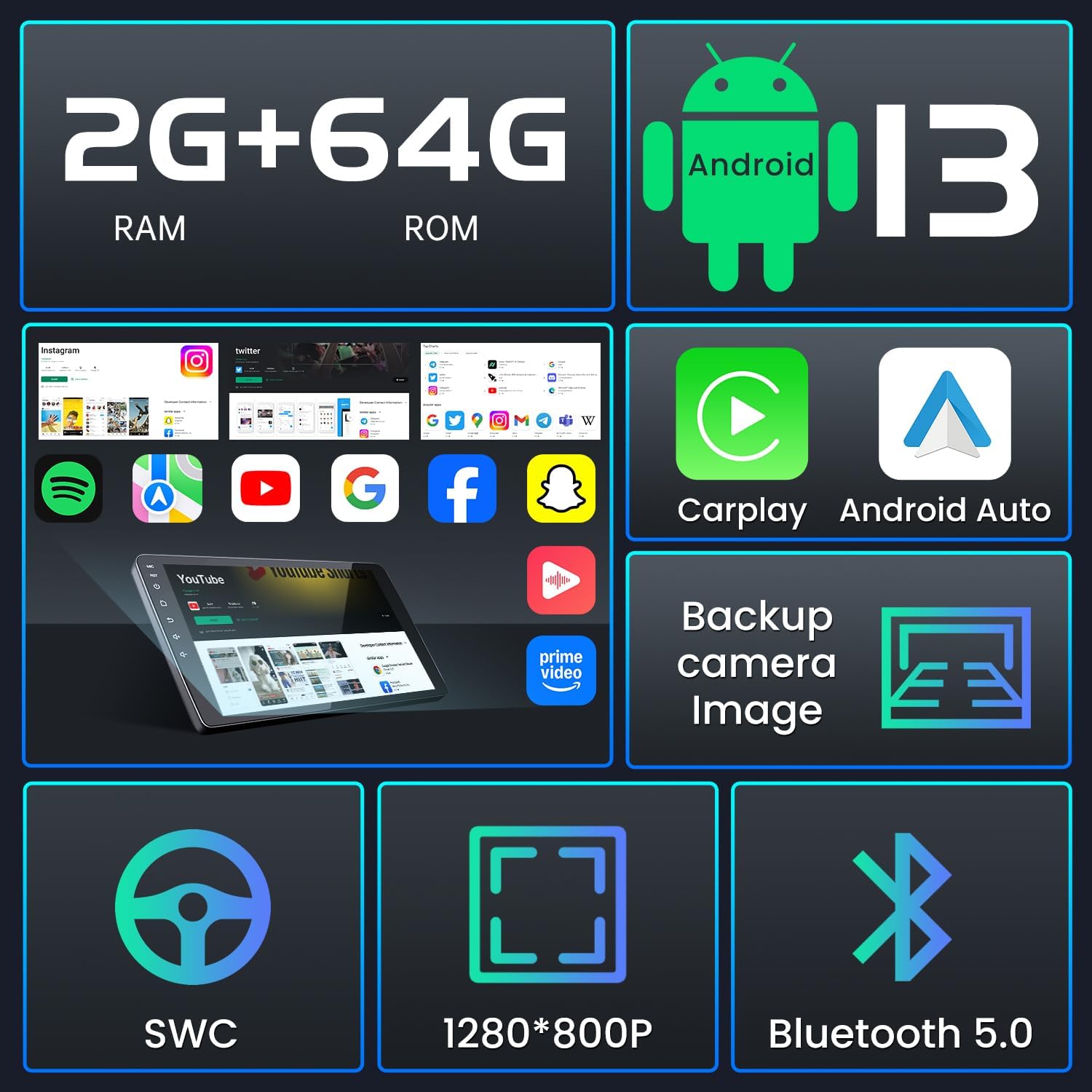 4Core+64G ROM Upgrade Car Radio for 2014-2018 Chevy Silverado: GMC Sierra with 10" 1280 * 800 IPS Touchscreen Wireless Carplay Andriod Auto, GPS Navigation, 5G WiFi, Bluetooth, Backup Camera FM SWC