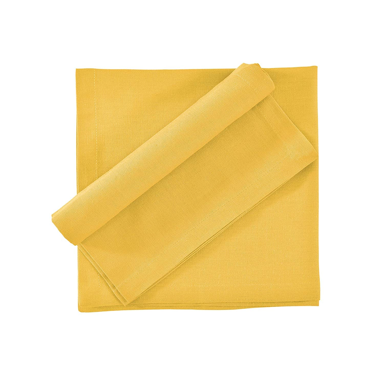 FINGERCRAFT Table Napkins, Cotton Linen Blend Fabric Dinner Cloth Napkins, 18" x 18", Mitered Corners for Every Day Use Napkins are Pre Shrunk and Good Absorbency (Set of 6, Yellow)