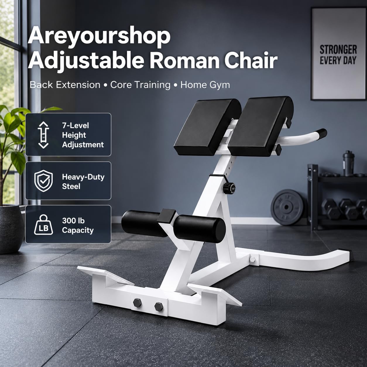 Banco de hiperextensión para silla romana, máquina de extensión de espalda ajustable para núcleo, espalda baja, glúteos, isquiotibiales, banco de abdominales de acero resistente con 7 niveles de