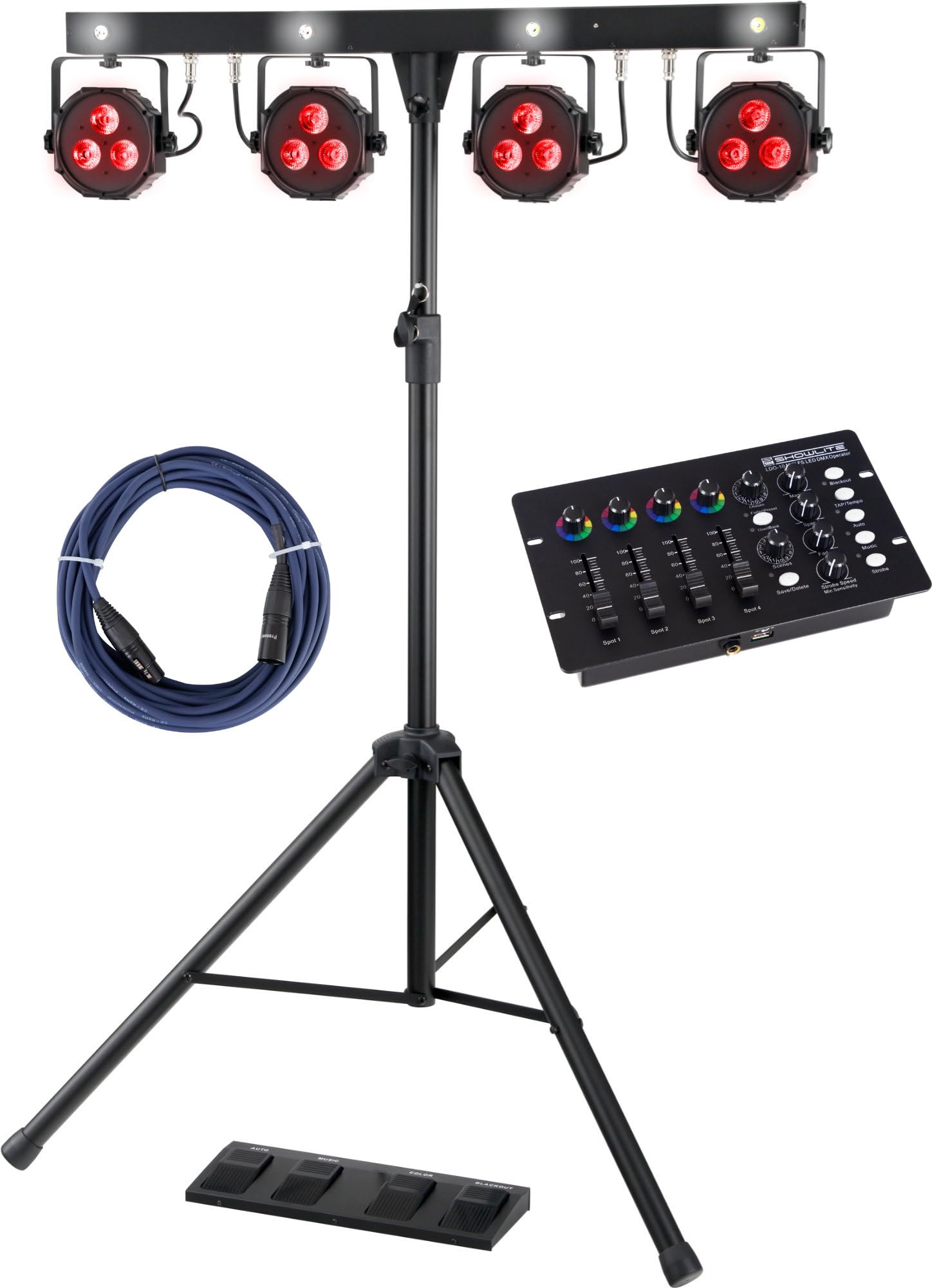 Showlite LB-4390 Komplettanlagen Set mit DMX-Operator (Mobile Lichtanlagen mit Tri-LED PAR-Spots mit je 3 St. 9W LEDs & weiße Strobe-Spots 1W LEDs, LED DMX-Controller & 10 m DMX-Kabel)