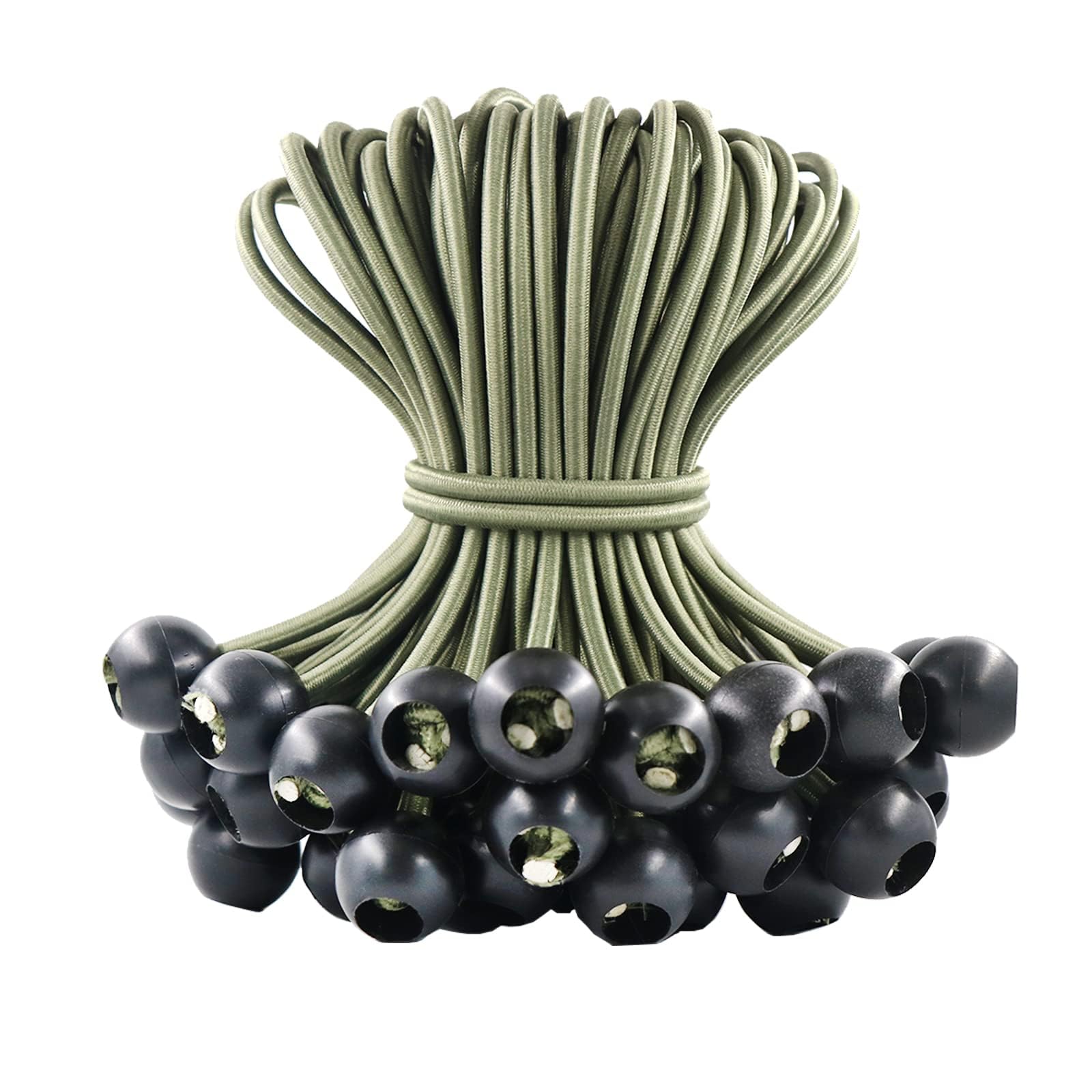 SYOSI 50 Pcs Bungee Cord with Balls, 4 Inch Heavy Duty Tarp Bungees Ties Elastic Tie Down Straps for Tarpaulin Tent Camping Pavilions Flag Marquee(Green)