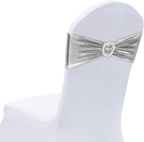 Vista 18 de Obstal 50 cintas elásticas de elastano para sillas de recepción de boda, bandas elásticas universales para sillas con hebilla deslizante para Negro