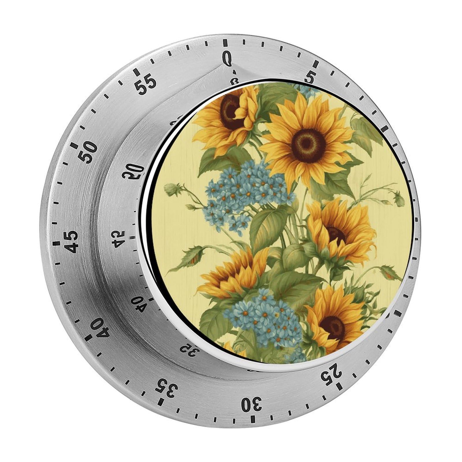 Sunflowers Timer Loud Mechanical Timer Stainless Steel 60-Minute Kitchen Timers Waterproof Chef Cooking Timers Sport Countdown Clock Portable Countdown Alarm Adult