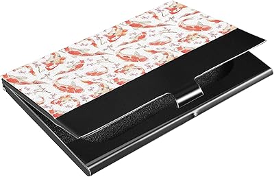 Watercolor Oriental Asian Carps Fish and Cherry Blossoms on White Business Card Holder Leather, Slim Credit Card Case Stainless Steel Wallet for Women and Men Unisex Business Card Holder
