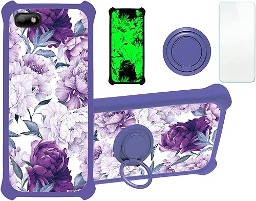 Case Compatible with Celular Kalley Element 5+Plus Phone Case Cover [with Tempered Glass Screen Protector][Hard PC + Soft Silicone][Ring Support]