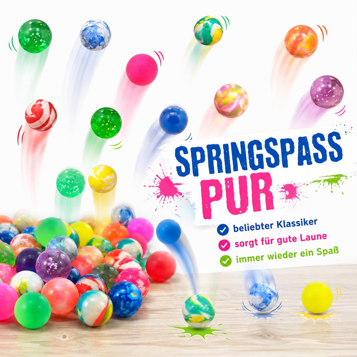 jameitop® 600 FLUMMIS gemixte Bunte Farben (Frost/Verlauf/Neon) 2 cm Spring Ball Sprungball Hüpfball Ball