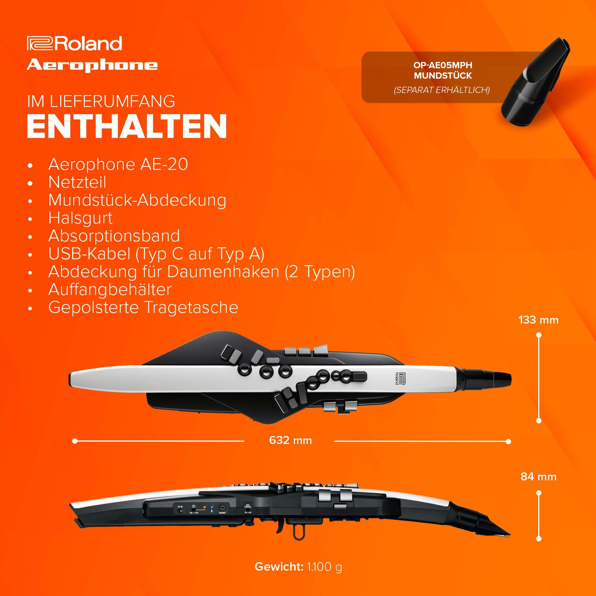 Roland AE-20 Aerophone | Hochwertiges digitales Blasinstrument | SuperNATURAL Akustik-Sounds & moderne ZEN-Core Technologie | Ultra-dynamische Spielbarkeit | Über 250 Sounds | Bluetooth-Verbindung