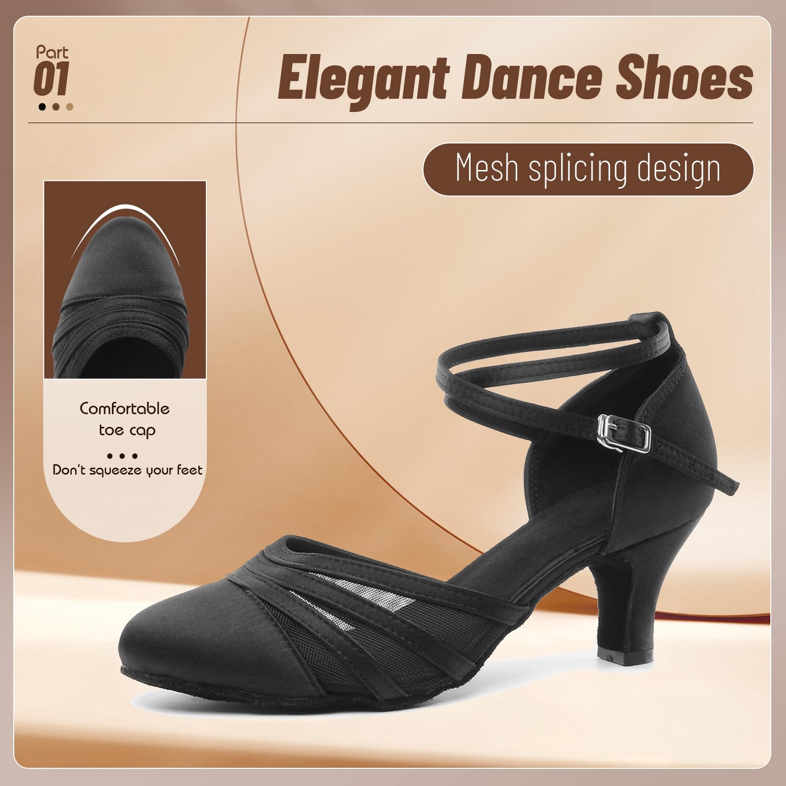 Chaussures de Danse Latine pour Femmes Chaussures de Danse Tango Valse Sociale Salsa en Mesh Satinee
