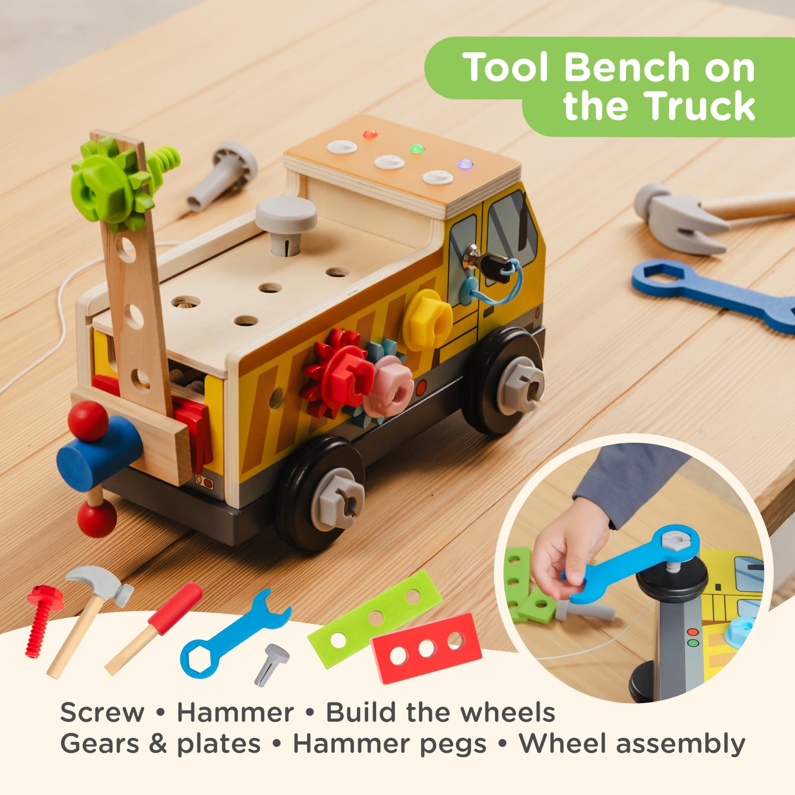 Nene Toys Montessori Busy Board drewniana ciężarówka dla dzieci w wieku od