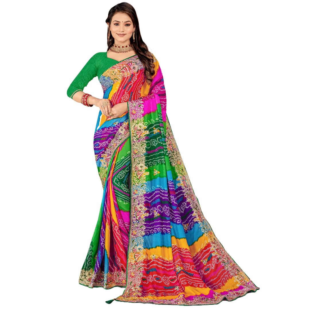 New Heavy Dulha Dulhan Work Bandhani Saree with Jarkan Diamond by C P Vastralay-image-37