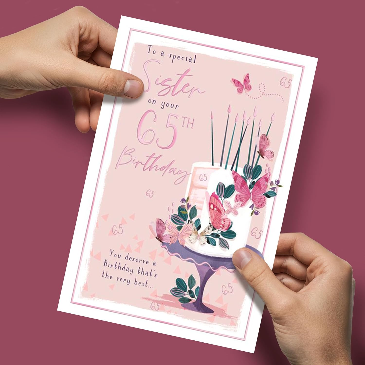 ICG Sister 65th Birthday Card Pink Flowers 9" x 6"