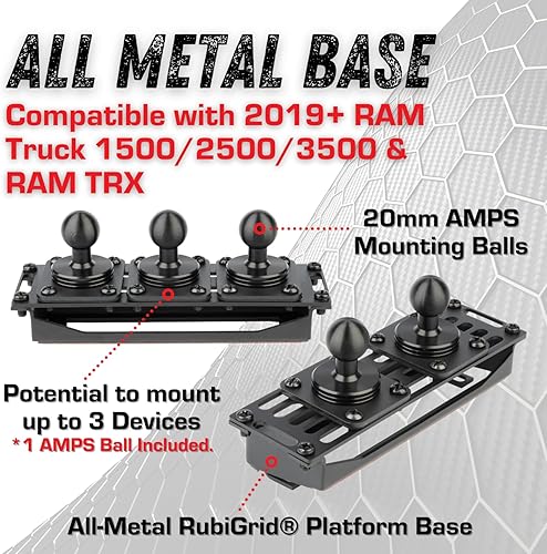 Miniatura 4 de Bulletpoint Soporte para teléfono celular con soporte para tablero RAM Truck (2019+ 1500, 2500, 3500 y TRX) con soporte de bola de 0.787 pulgadas,