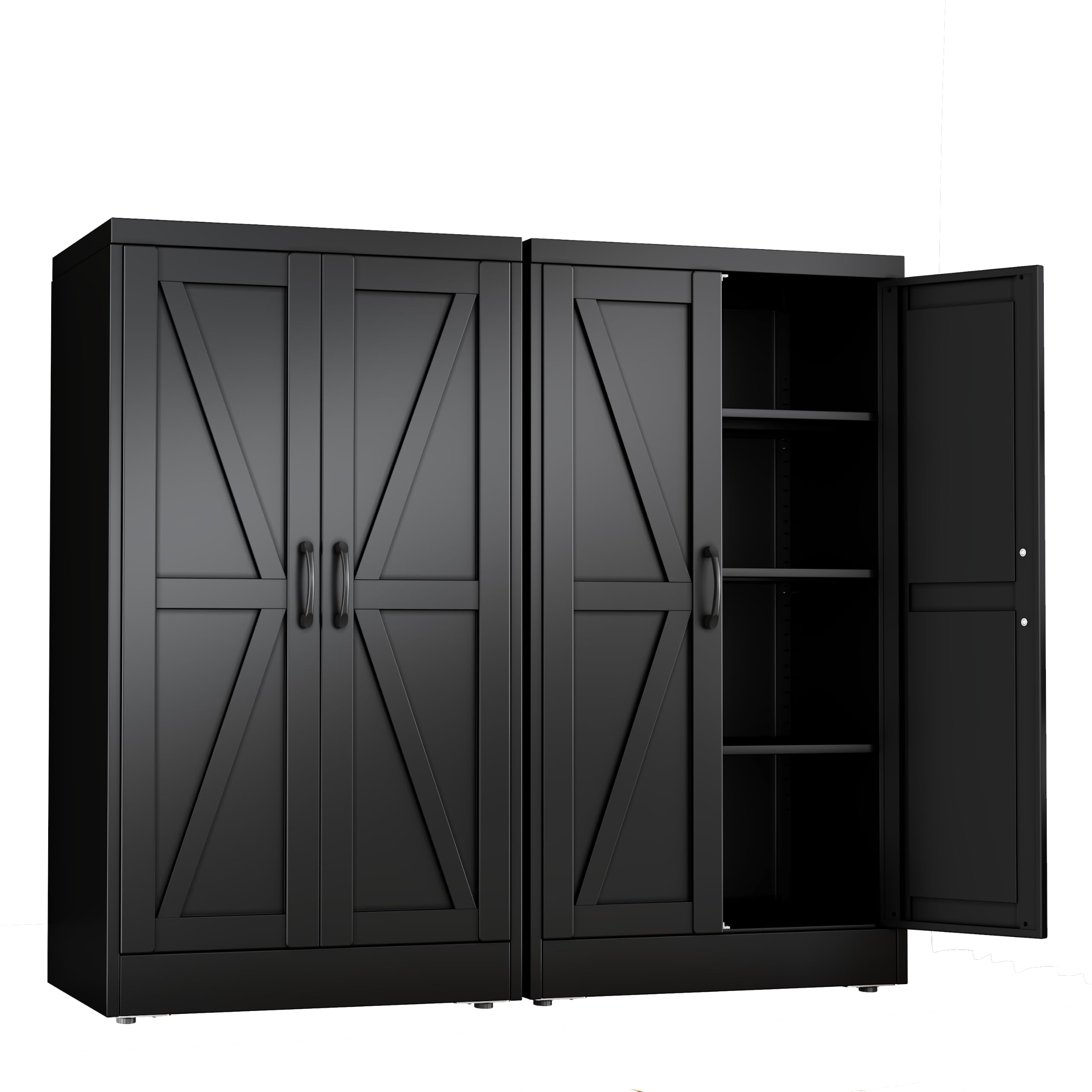 Black Metal Storage Cabinet, 43" Kitchen Pantry Cabinets for Office