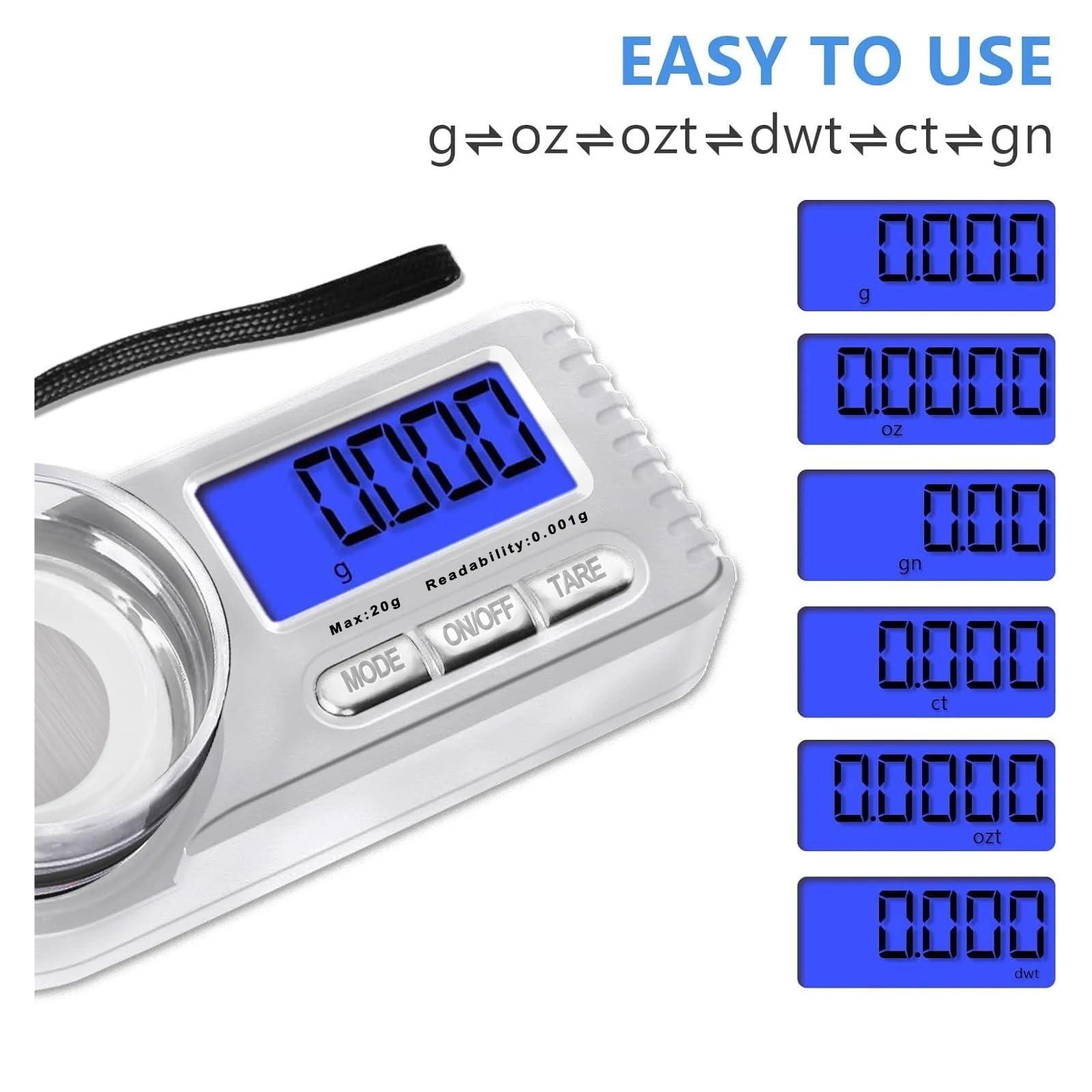 Cyfrowa waga miligramowa, 20 g/0,001 g, miniaturowa, wysoce precyzyjna przenośna z wyświetlaczem LCD