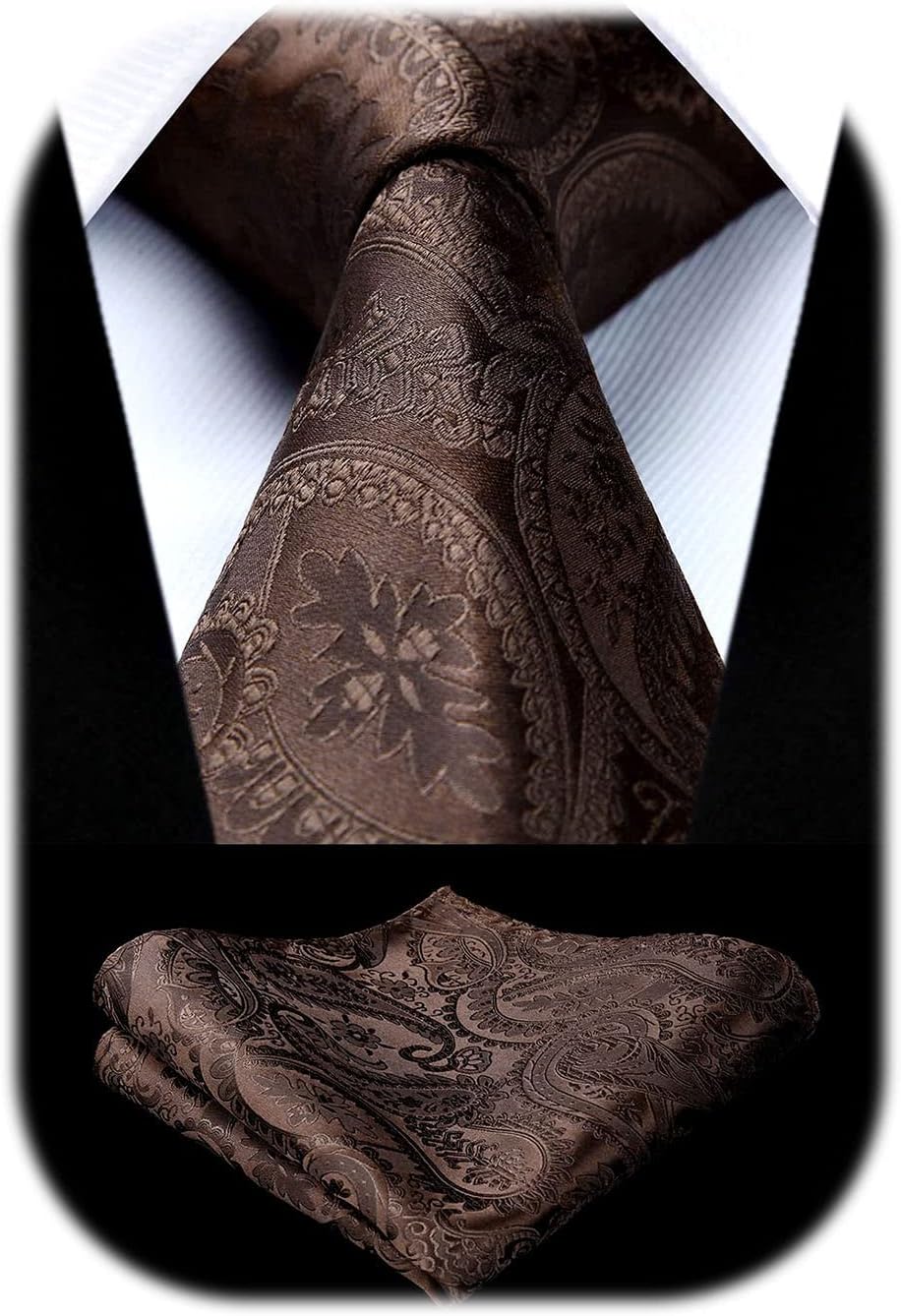 HISDERN Paisley Ties for Men Solid Tie Handkerchief Floral Men's Necktie & Pocket Square Set Wedding Classic Mens Ties - Image 8