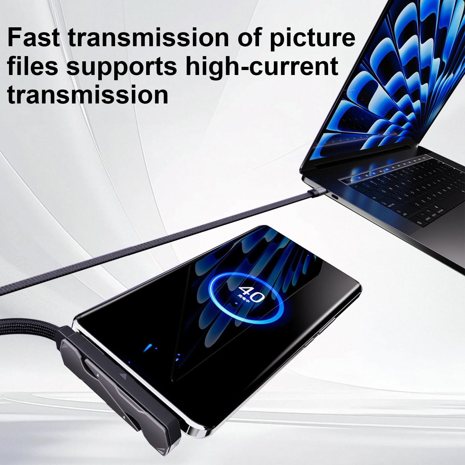 Caricatore invisibile 2in1 per telefono, 2M Caricatore Telefono Laterale, Ricarica Rapida 240W, Caricatore Laterale Tipo C con supporto per telefono integrato, per smartphone, tablet, giochi e ufficio - 4