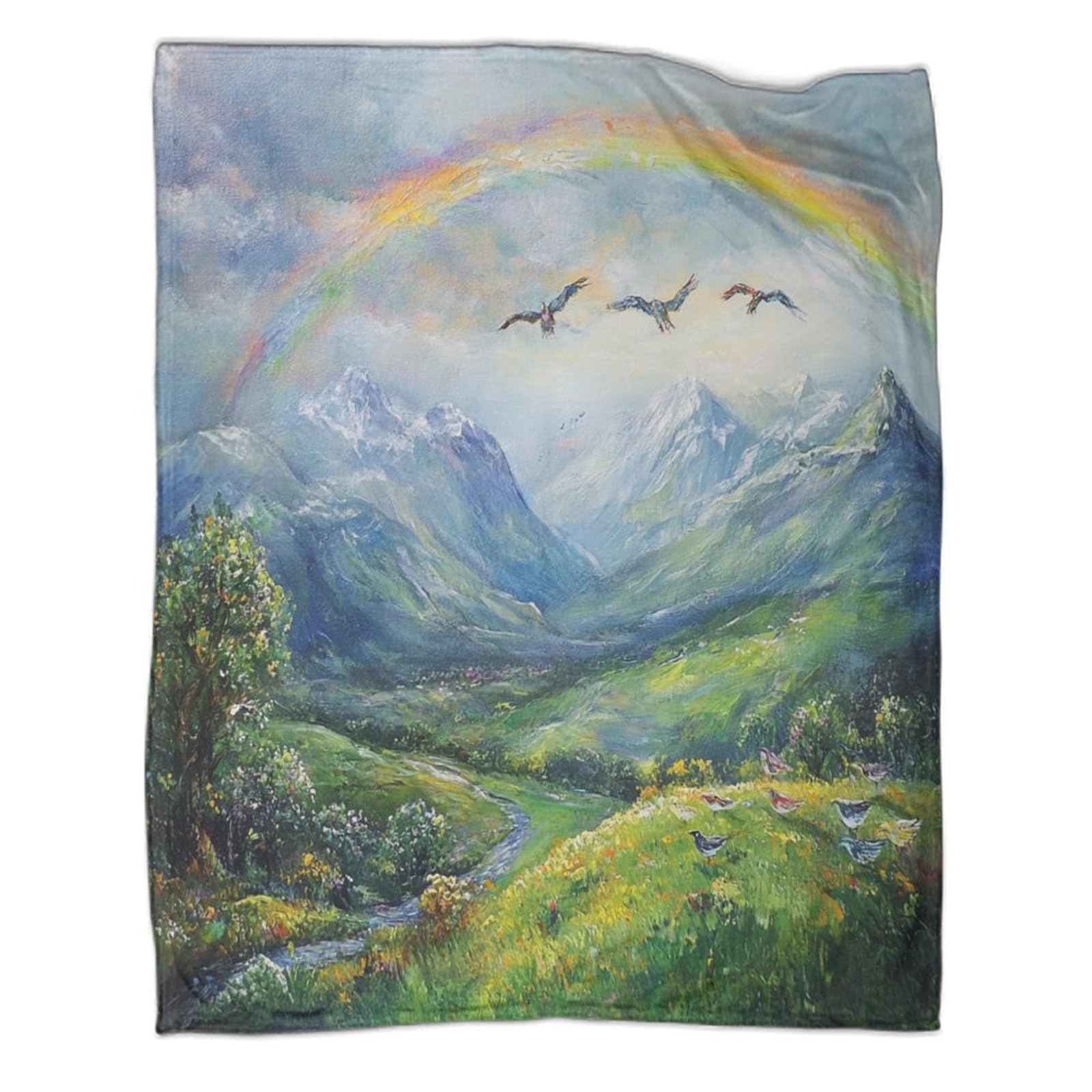 Couverture polaire arc-en-ciel pour cocooning sur le canapé du salon