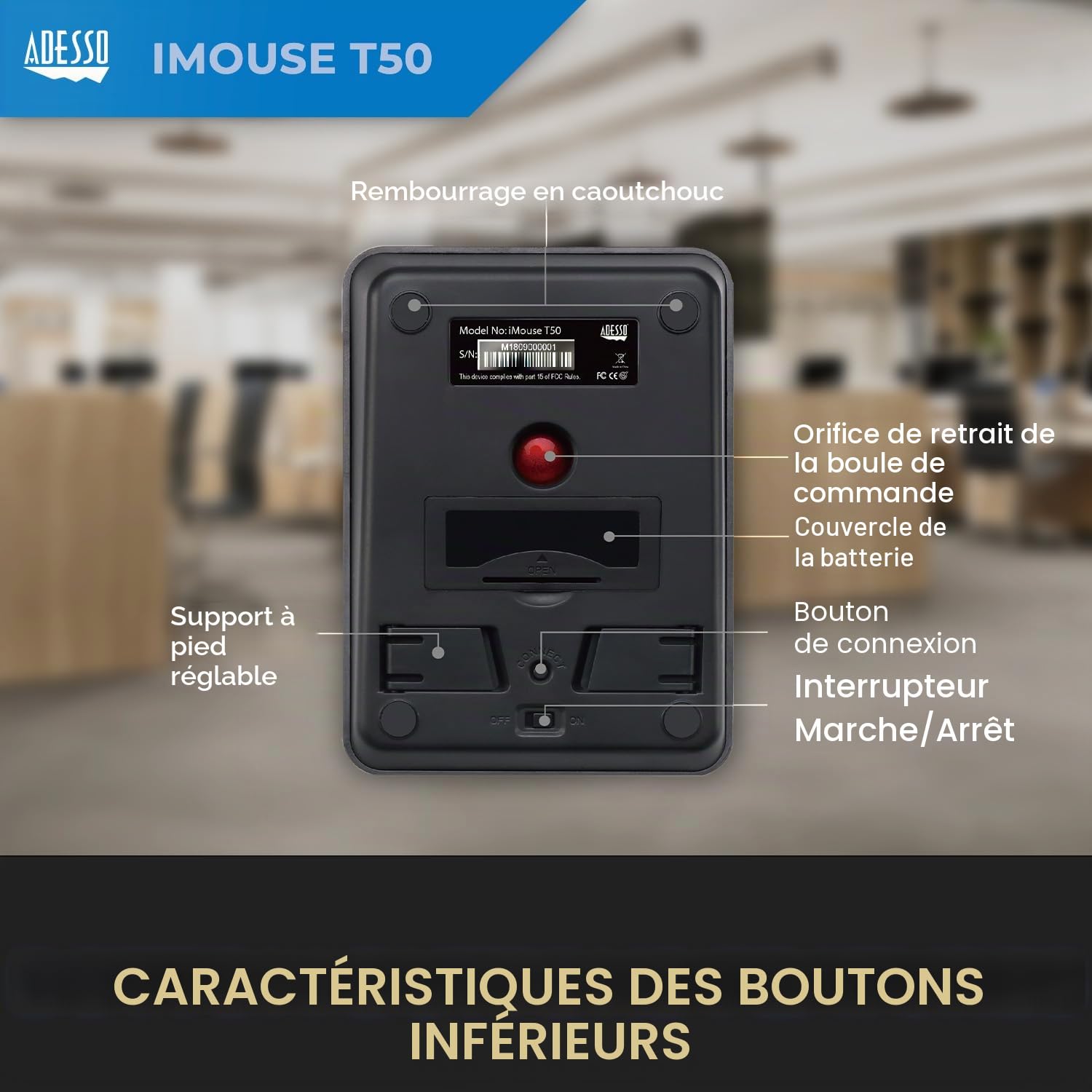 Adesso iMouse T50 souris RF Wireless Trackball 4800 DPI Ambidextre - Souris (Ambidextre, Trackball, RF Wireless, 4800 DPI, Black, Rouge)