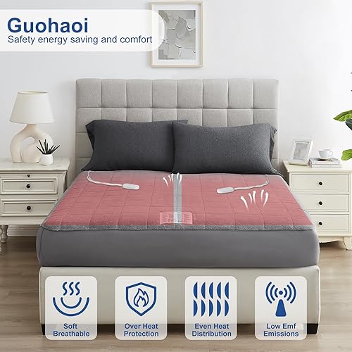 Miniatura 2 de Guohaoi Protector de colchón térmico tamaño California King, protector de colchón eléctrico de vellón coral con doble controlador, 5 ajustes de