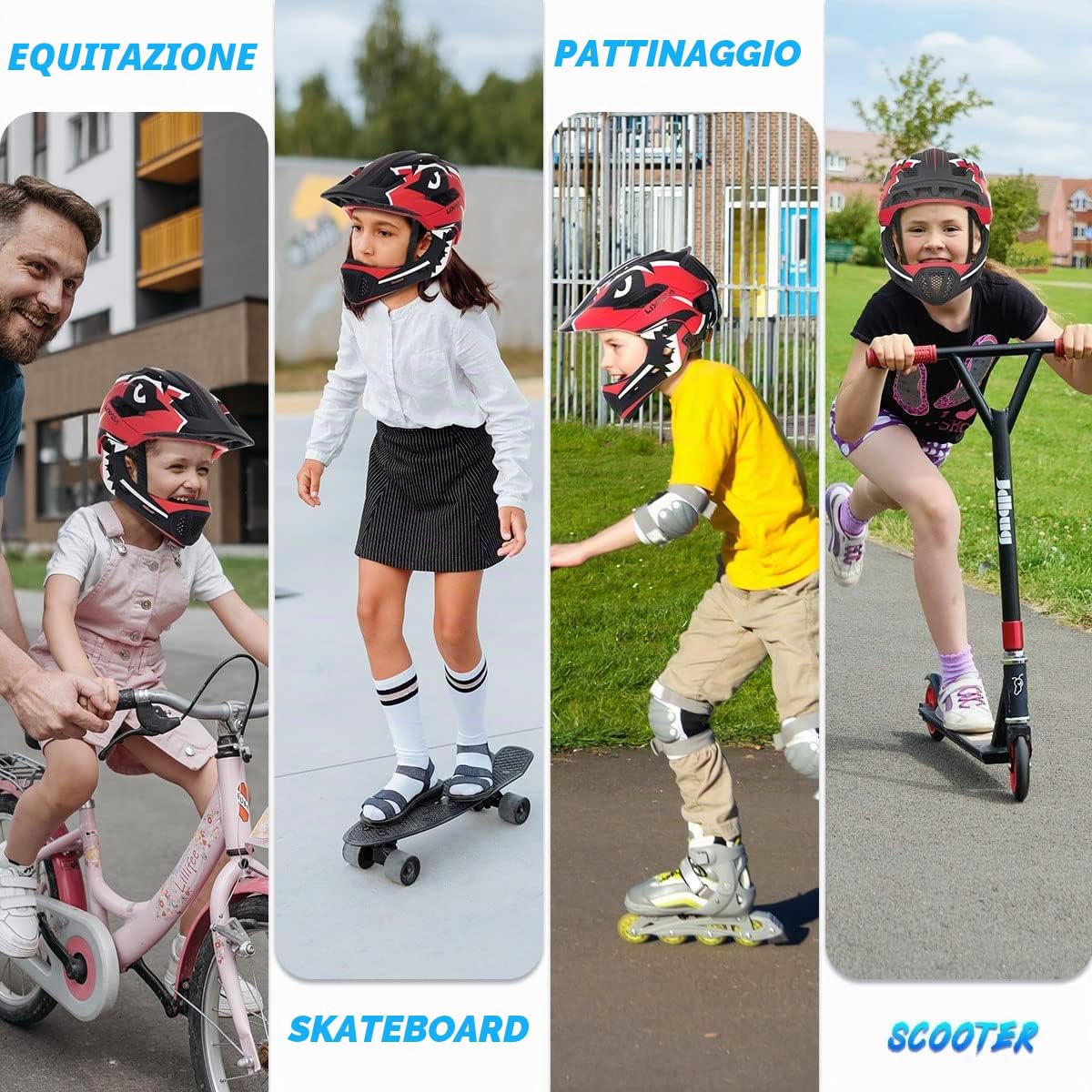 Lixada Casco per bambini, casco da bicicletta, casco integrato con protezione per il mento rimovibile, per lo sport dei bambini, per ciclismo, skateboard, pattinaggio a rotelle