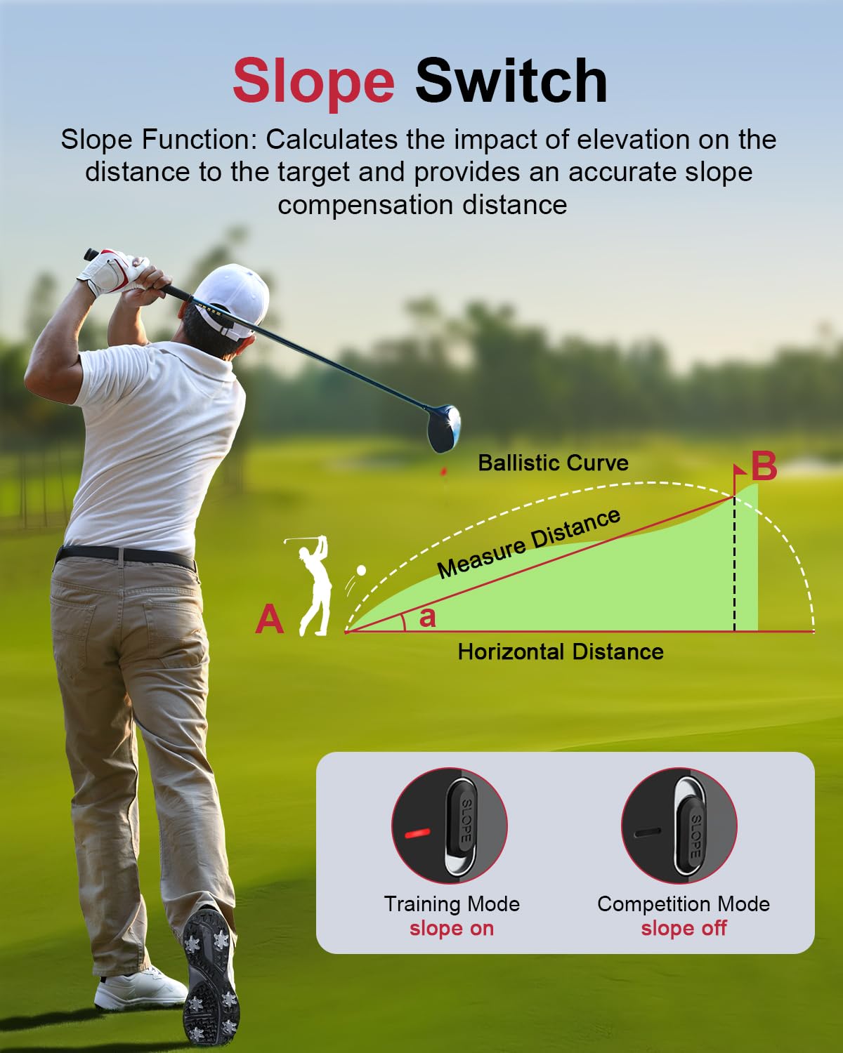 Télémètre de golf avec pente, télémètre laser de 1 300 m, grossissement 7x, télémètre rechargeable avec verrouillage du drapeau, mode vitesse pour la chasse et le tir.