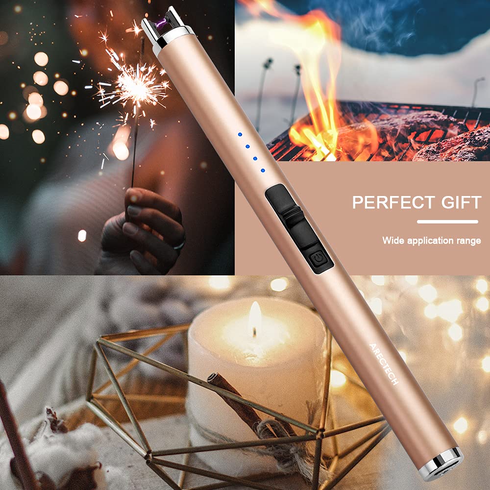ARECTECH Briquet électrique rechargeable à arc plasma pour bougie de cuisine camping Type-C Champagne doré