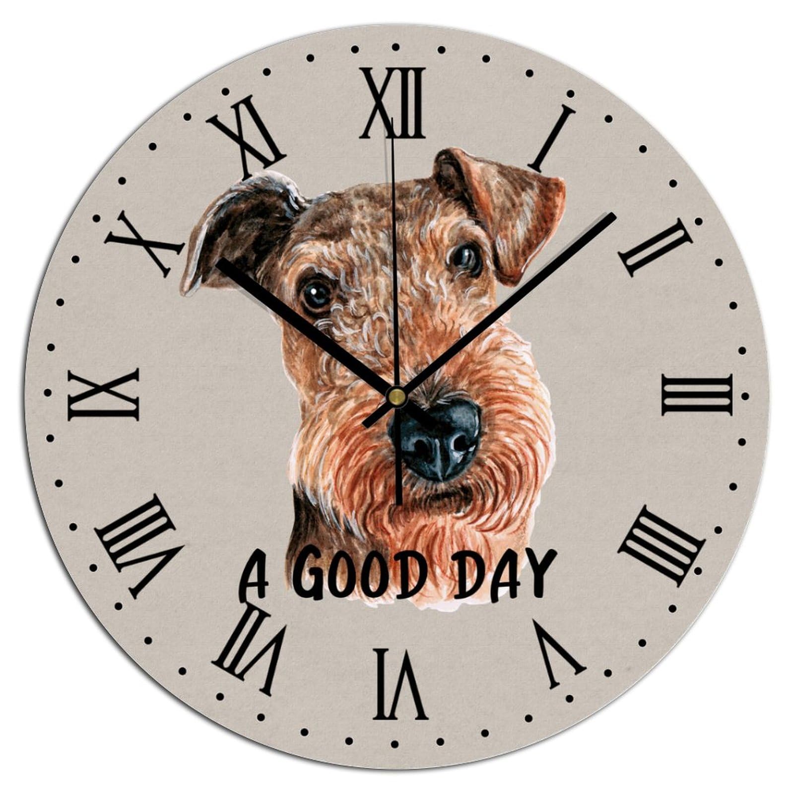 UTF4C A Good Day Welsh Terrier Decorative Wood Clock Dog Mom Gift Clocks for Wall Battery Operated Silent Clocks for Bathroom Bedroom 10x10in New Home Housewarming Gift