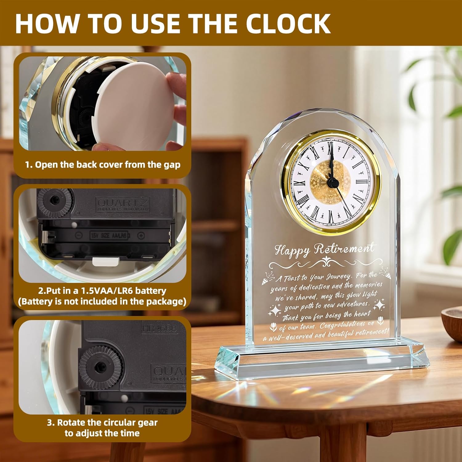 Personalized Retirement Gift for Men & Women – Wooden Base Alarm Clock with Warm Night Light, Desk Keepsake for Retired Boss, Coworker, Teacher, or Friend
