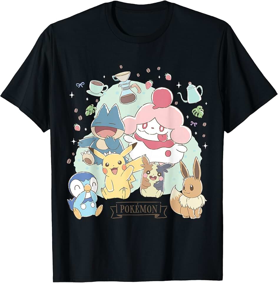Pokémon Cafe Pika Eevee Piplup Munchlax Morpeko Slurpuff T-Shirt OEKO-TEX STANDARD 100
