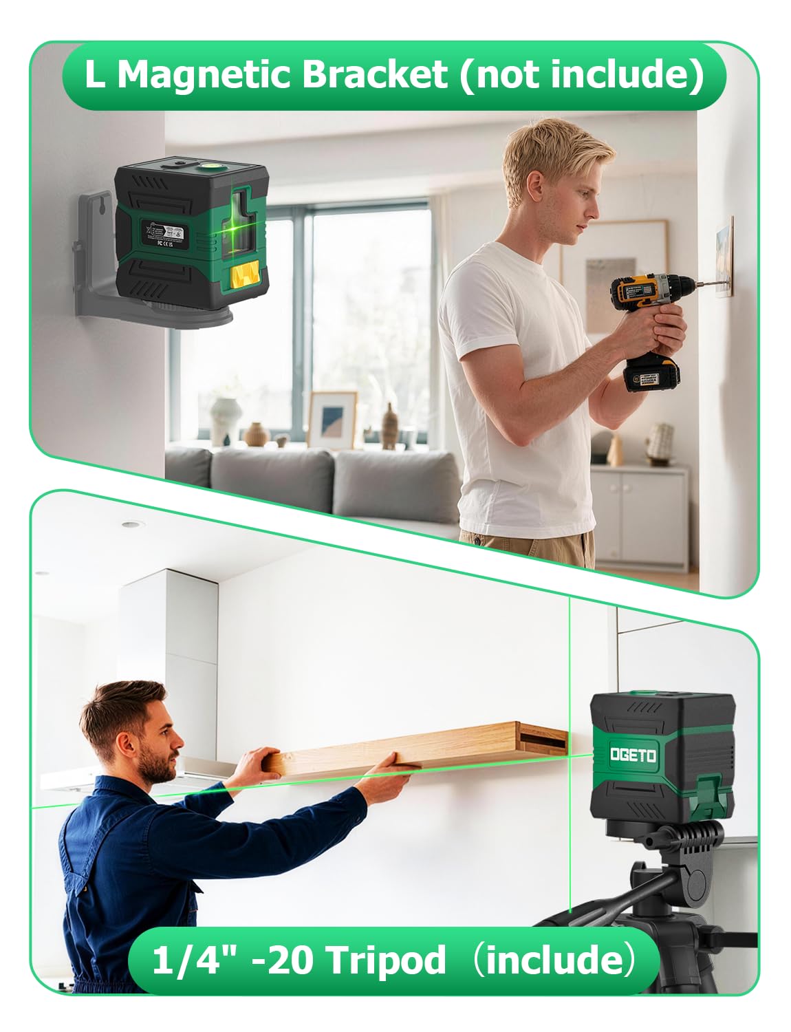Livella Laser Verde con Treppiede da 102cm, Livello Laser Autolivellante a Linea Incrociata, Strumento per Appendere Quadri, Piastrelle e Progetti di Costruzione Indoor